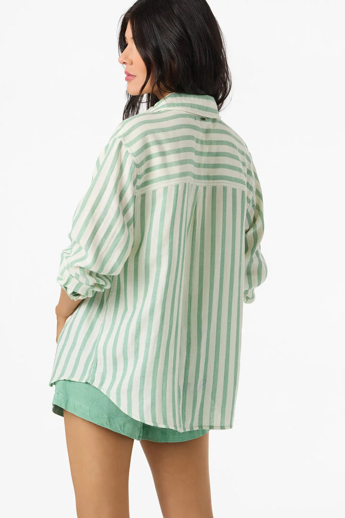 Oneill Womens Shirt Leni Stripe Relaxed Long Sleeve Top