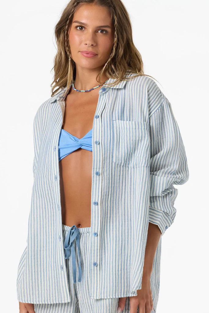 Oneill Womens Shirt Leni Stripe Relaxed Long Sleeve Top