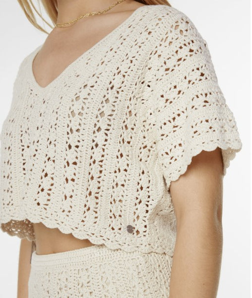 Roxy Womens Shirt Sea Swirl Crochet Tee