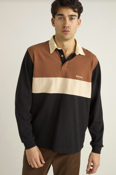 Rhythm Mens Shirt Hayes LS Rugby Polo