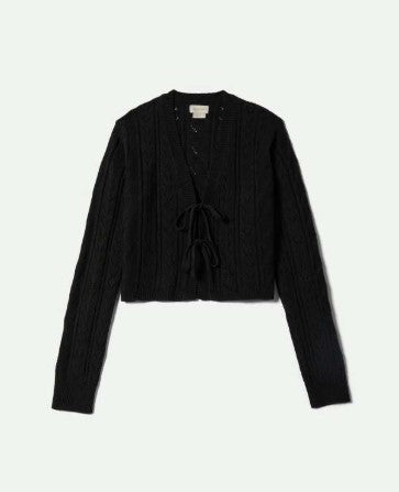 Brixton Womens Sweater Cropped Pointelle Tie Cardigan