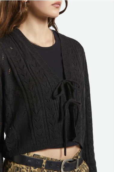 Brixton Womens Sweater Cropped Pointelle Tie Cardigan