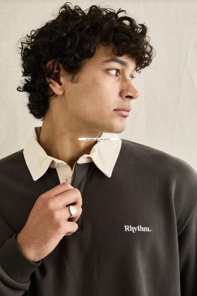 Rhythm Mens Shirt Koa Vintage Rugby Long Sleeve Polo