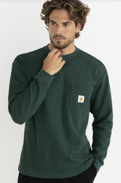 Rhythm Mens Shirt Vintage Pocket Long Sleeve Waffle