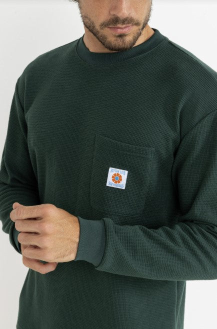 Rhythm Mens Shirt Vintage Pocket Long Sleeve Waffle