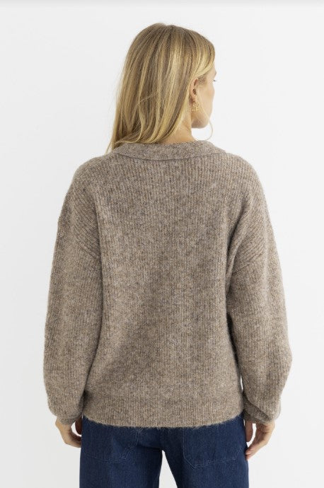 Rhythm Womens Sweater Quinn V-neck Collared Jumper