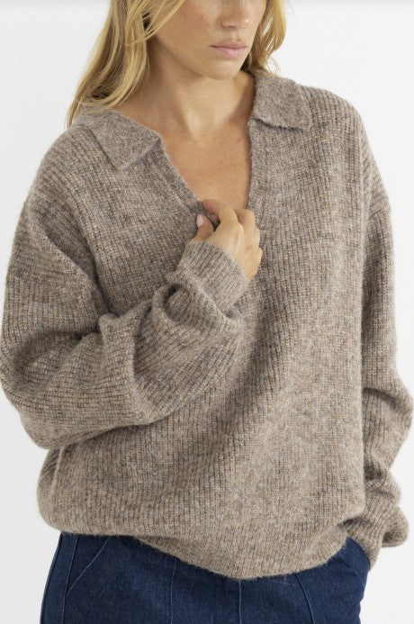 Rhythm Womens Sweater Quinn V-neck Collared Jumper