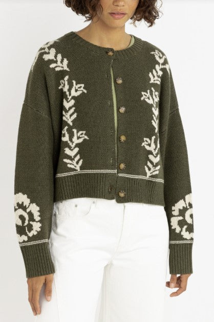 Rhythm Womens Sweater Antique Floral Crop Cardigan