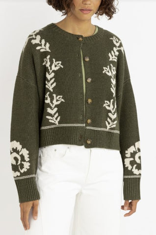 Rhythm Womens Sweater Antique Floral Crop Cardigan