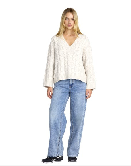 RVCA Womens Sweater Cable V Neck