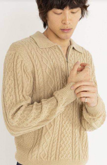 Rhythm Mens Sweater Mohair Quarter Zip Fisherman Knit