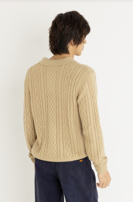 Rhythm Mens Sweater Mohair Quarter Zip Fisherman Knit