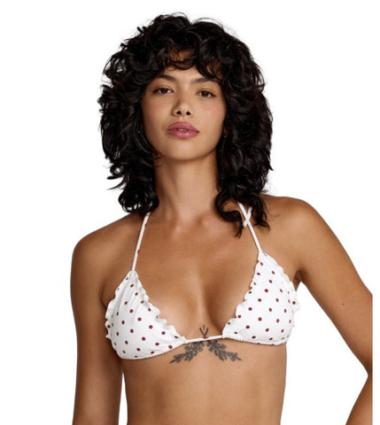 RVCA Womens Bikini Top Dot Ruffle Halter Tri