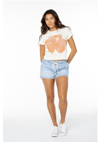 Roxy Womens Shirt Hibiscus Spray 90S Baby Tee