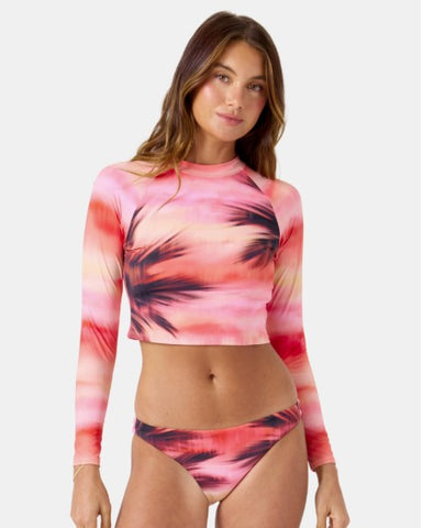 Roxy Womens Bikini Top Palm Before The Storm Crop Rashguard