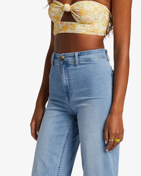 Billabong Womens Jeans Free Fall Indigo Wide-Leg
