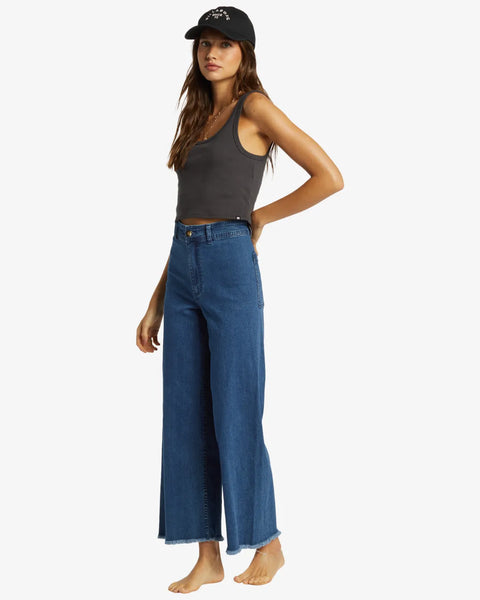 Billabong Womens Jeans Free Fall Indigo Wide-Leg