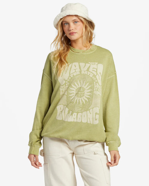 Billabong Womens Sweatshirt Ride In Oversized Crewneck