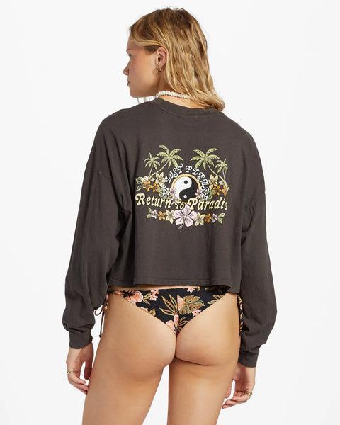 Billabong Womens Shirt Beach Boyfriend Long Sleeve Crop Top