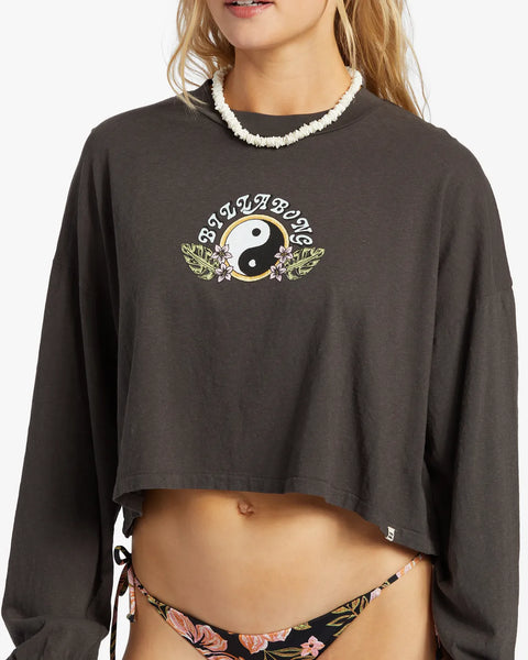 Billabong Womens Shirt Beach Boyfriend Long Sleeve Crop Top