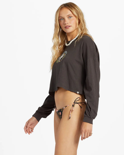 Billabong Womens Shirt Beach Boyfriend Long Sleeve Crop Top