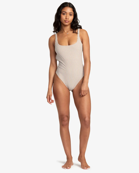 RVCA Womens Swimsuit Linear Staple Med French One-Piece