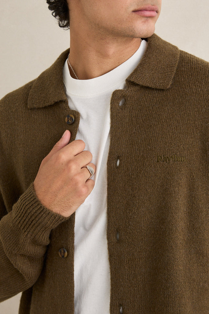 Rhythm Mens Sweater Mohair Button Up Knit