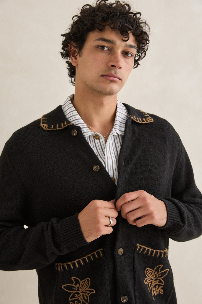 Rhythm Mens Sweater Whip Stitch Button Up Knit