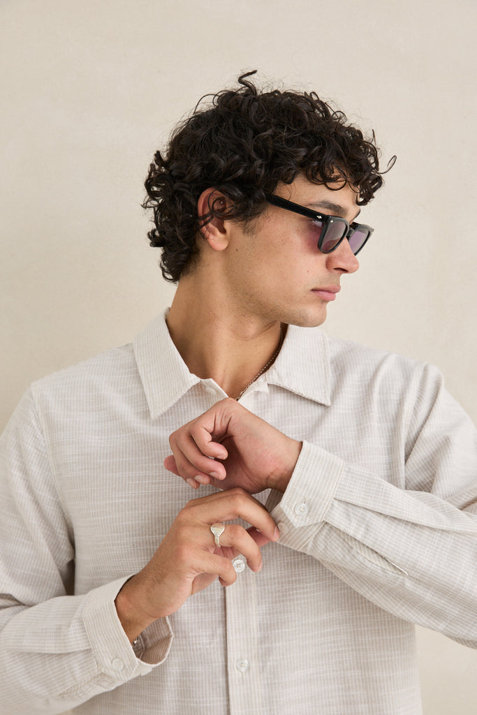 Rhythm Mens Shirt Striped Linen