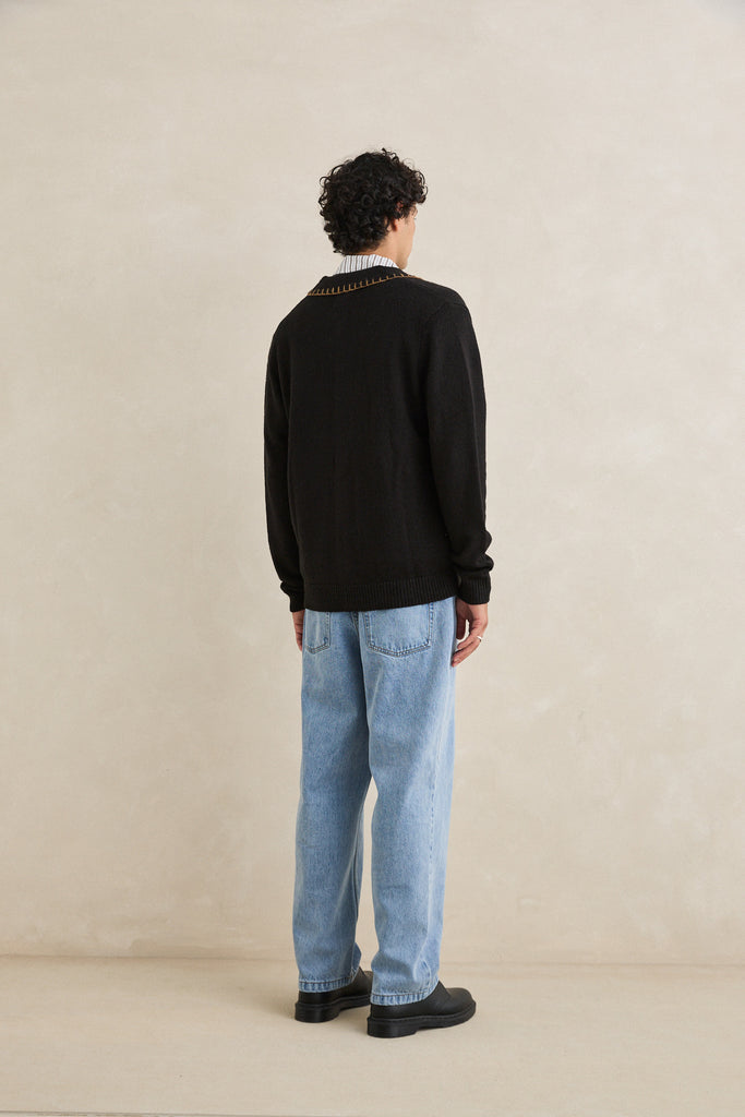 Rhythm Mens Sweater Whip Stitch Button Up Knit