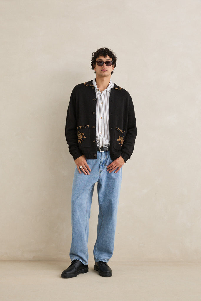 Rhythm Mens Sweater Whip Stitch Button Up Knit