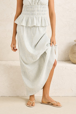 Rhythm Womens Skirt Driftwood Stripe Ruffle Midi