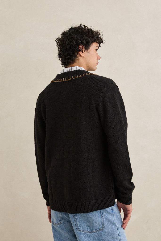 Rhythm Mens Sweater Whip Stitch Button Up Knit