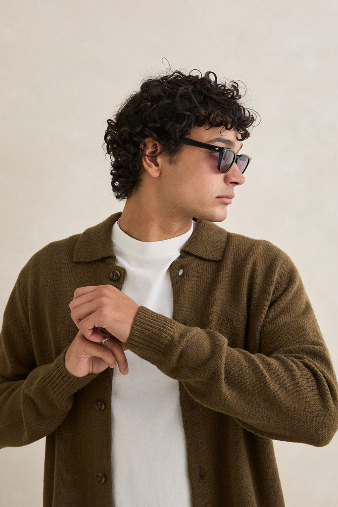 Rhythm Mens Sweater Mohair Button Up Knit