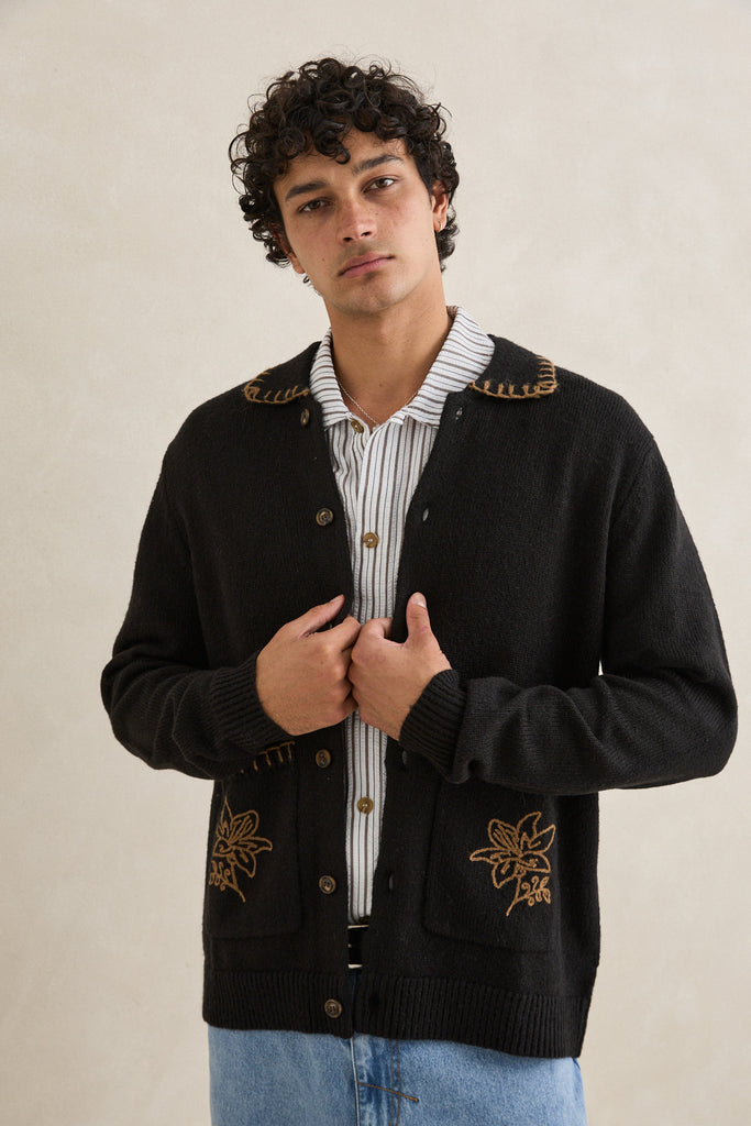 Rhythm Mens Sweater Whip Stitch Button Up Knit