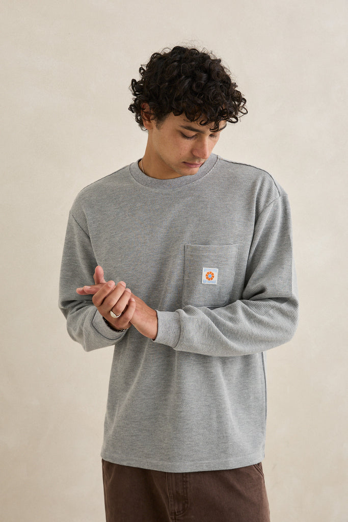 Rhythm Mens Shirt Vintage Pocket Long Sleeve Waffle