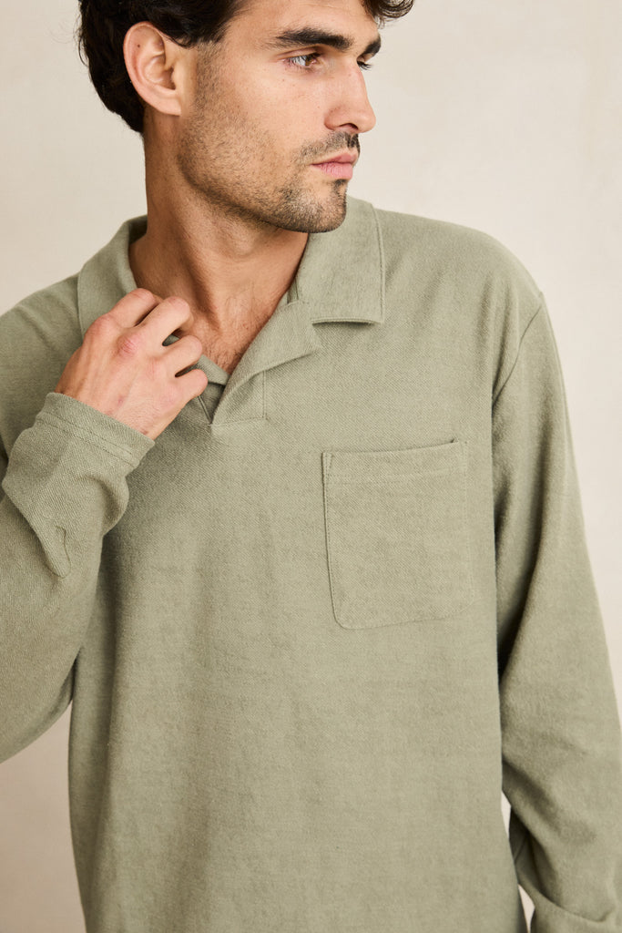 Rhythm Mens Shirt Vintage Terry Long Sleeve Polo