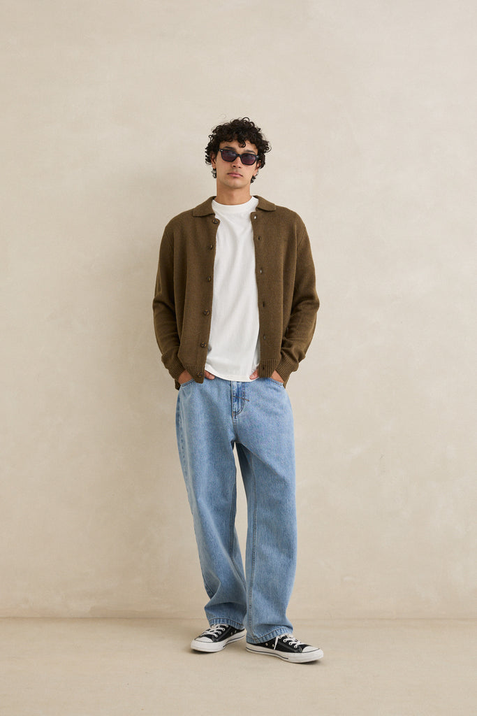 Rhythm Mens Sweater Mohair Button Up Knit