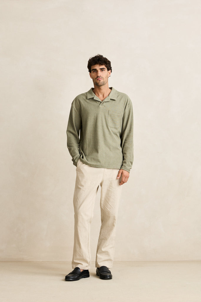 Rhythm Mens Shirt Vintage Terry Long Sleeve Polo