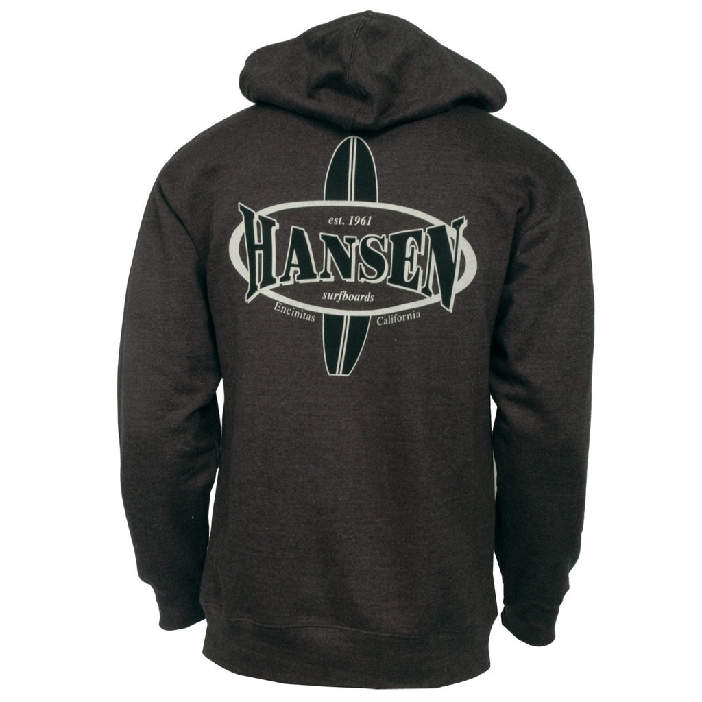 Hansen Mens Sweatshirt Hooded Surfboard Logo Dark Heather